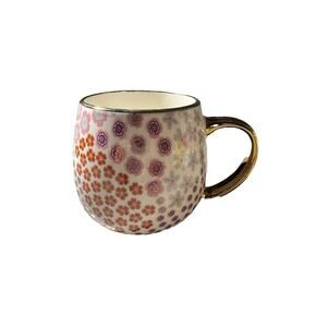 Thyme & Table Stoneware Floral Mug Gold Handle Trimed 16oz Floral -Beige Grey